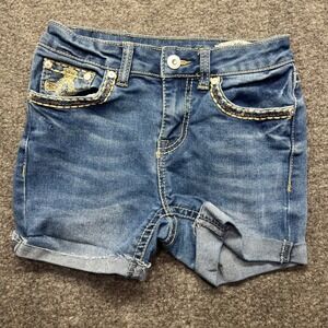 Sexy Couture Jean Shorts Girls Size 12 Blue Denim Cross Embellished Y2K Style